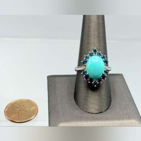 Sterling Silver Sleeping Beauty Turquoise Swiss Blue Topaz Ring - Picture 11 of 16